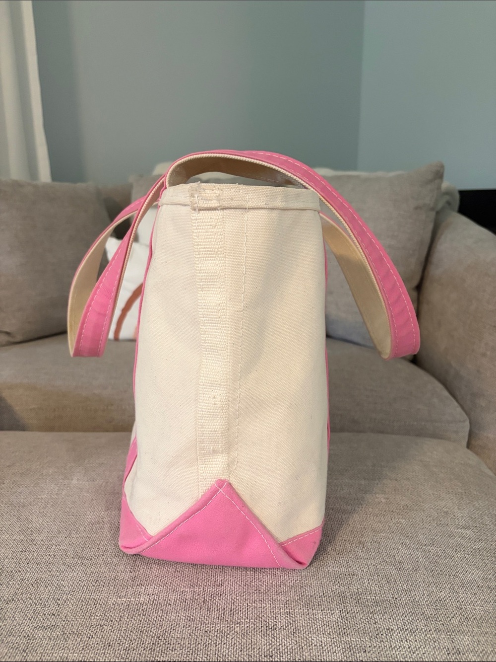 L.L. Bean Canvas Tote with Pink Accents and Embroidery - Picture 3 of 5